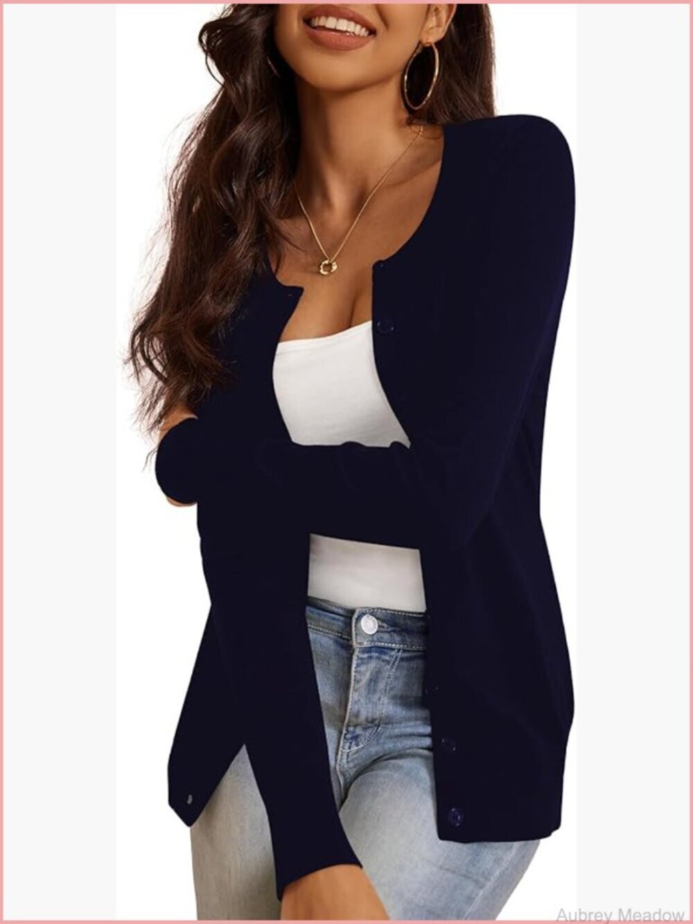 Button Down Crew Neck Long Sleeve Soft Knit Cardigan Sweater